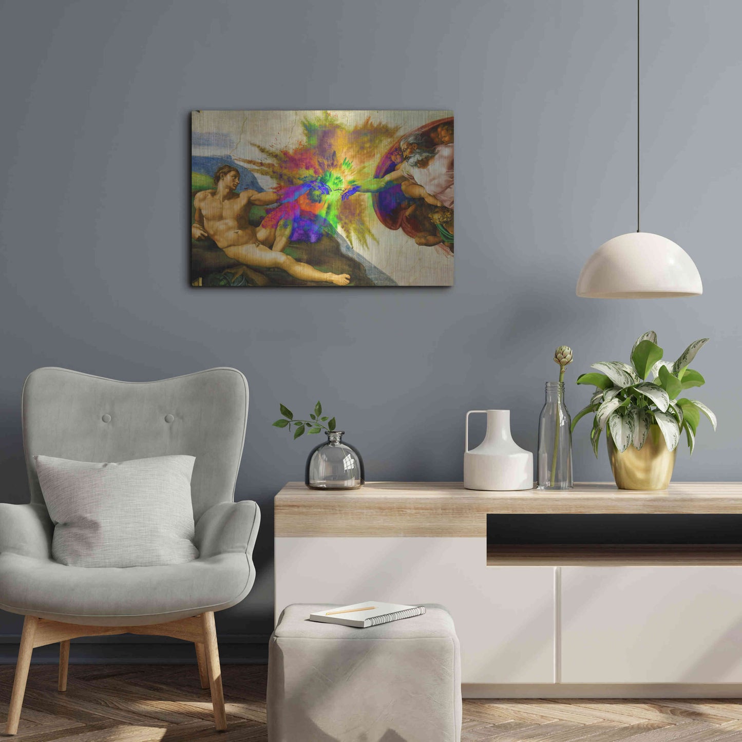 Luxe Metal Art 'Michelangelo - Creation of Adam Colorful I' by Epic Art Portfolio, Metal Wall Art,24x16