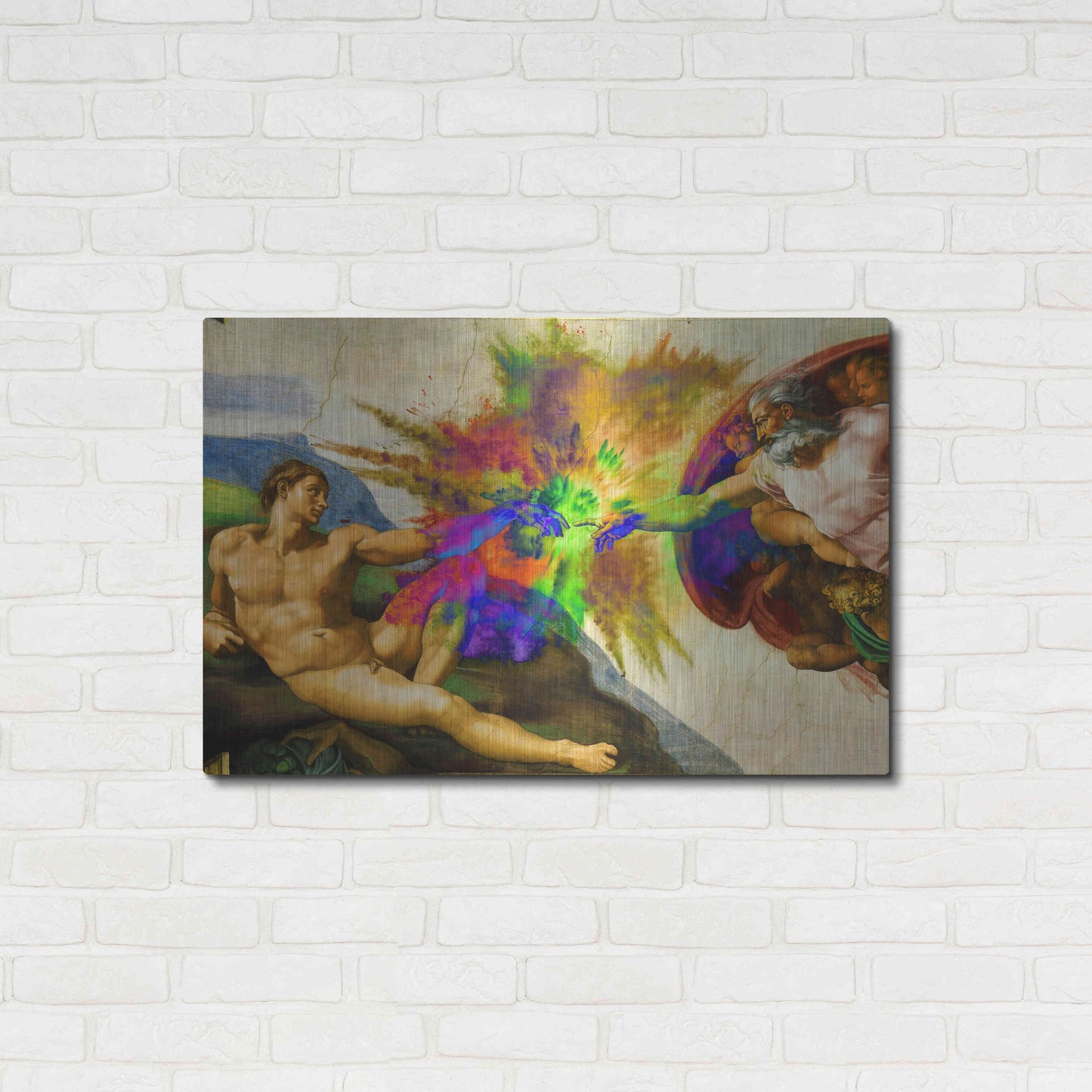 Luxe Metal Art 'Michelangelo - Creation of Adam Colorful I' by Epic Art Portfolio, Metal Wall Art,36x24