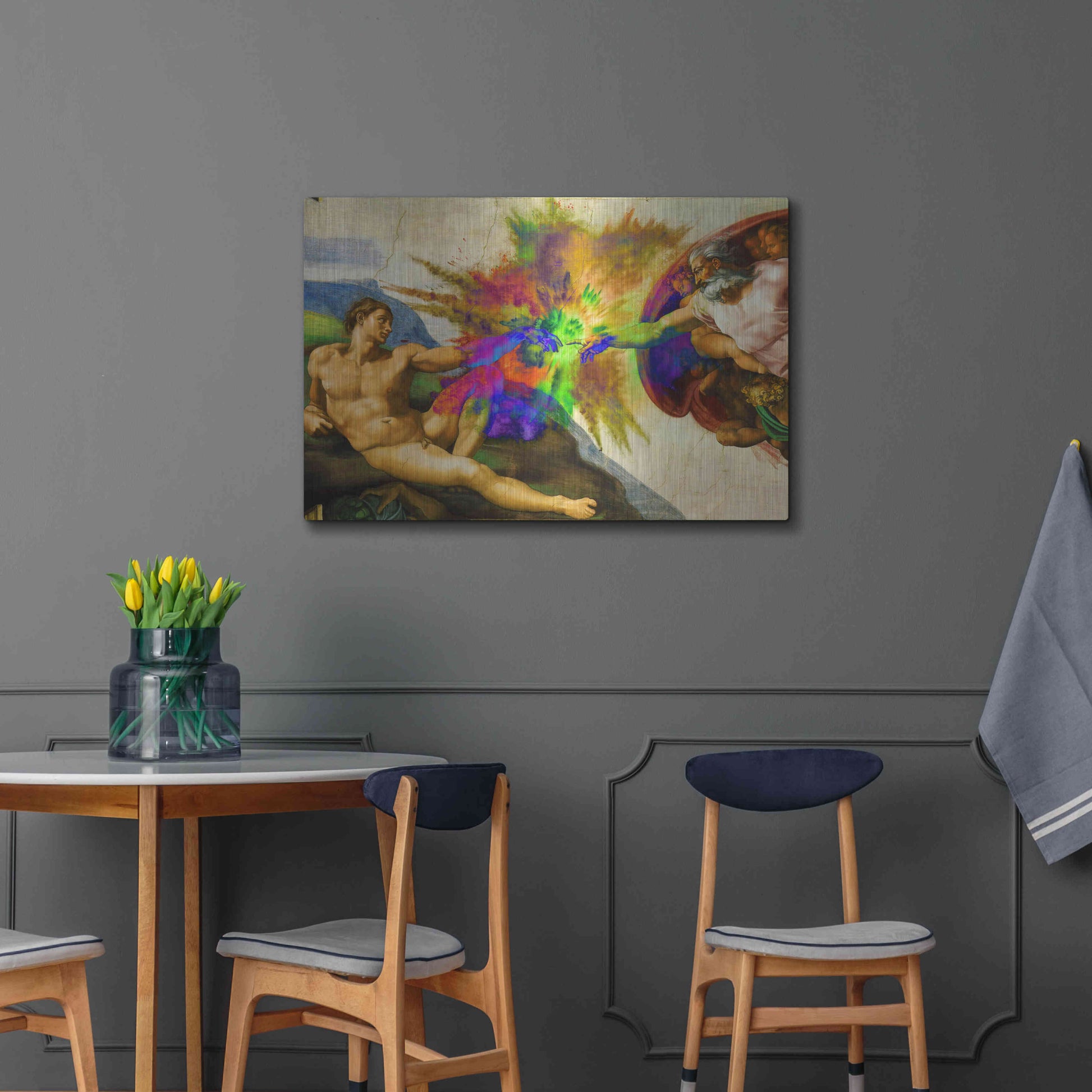 Luxe Metal Art 'Michelangelo - Creation of Adam Colorful I' by Epic Art Portfolio, Metal Wall Art,36x24