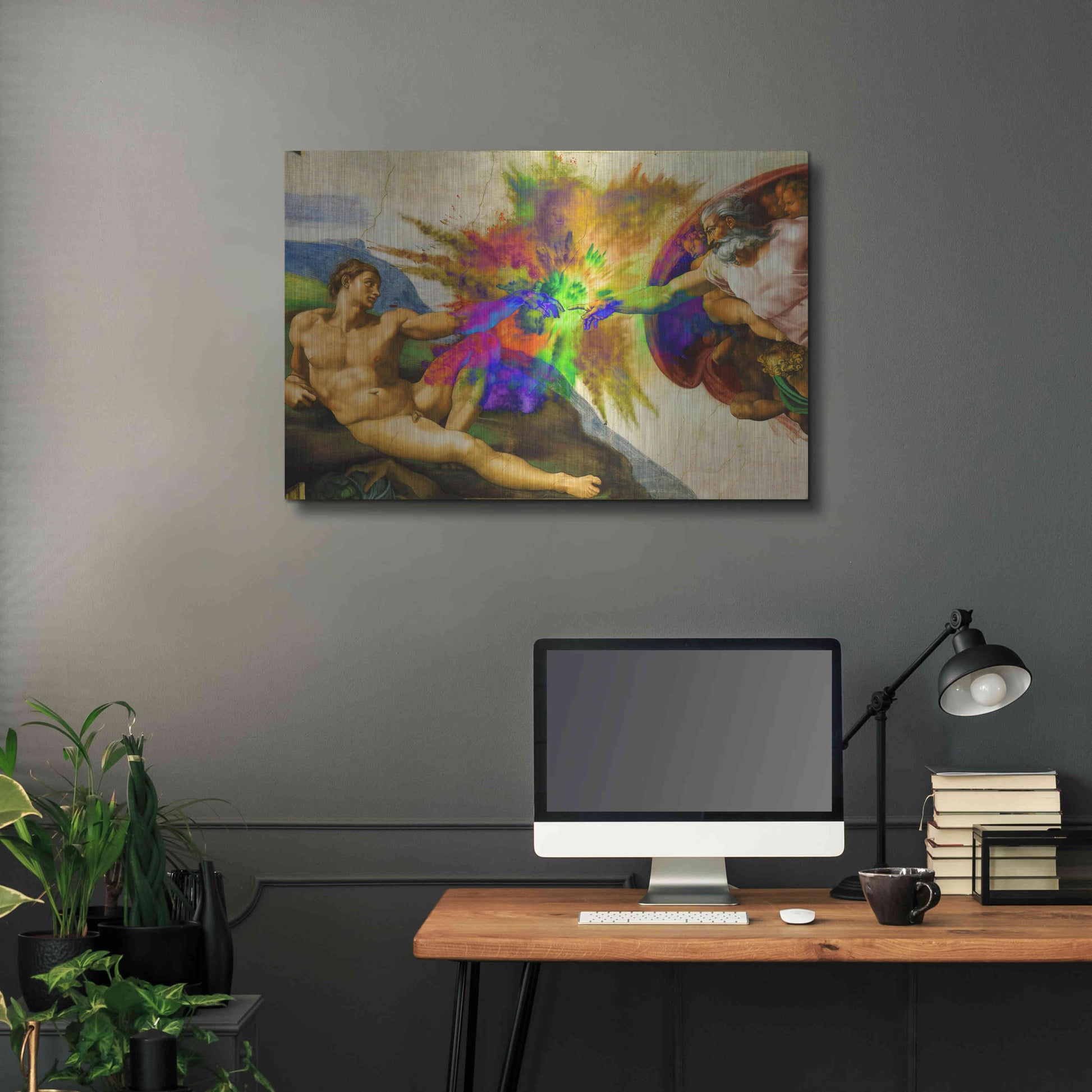 Luxe Metal Art 'Michelangelo - Creation of Adam Colorful I' by Epic Art Portfolio, Metal Wall Art,36x24