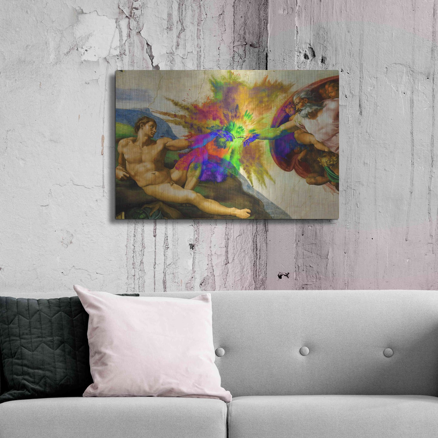 Luxe Metal Art 'Michelangelo - Creation of Adam Colorful I' by Epic Art Portfolio, Metal Wall Art,36x24