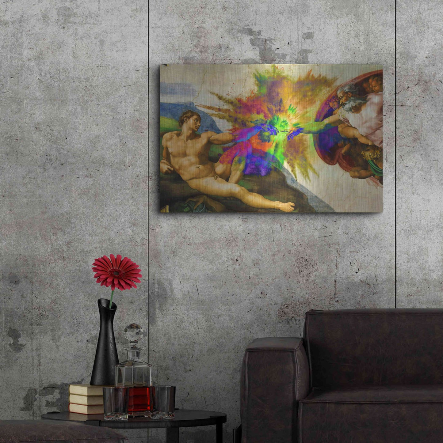 Luxe Metal Art 'Michelangelo - Creation of Adam Colorful I' by Epic Art Portfolio, Metal Wall Art,36x24
