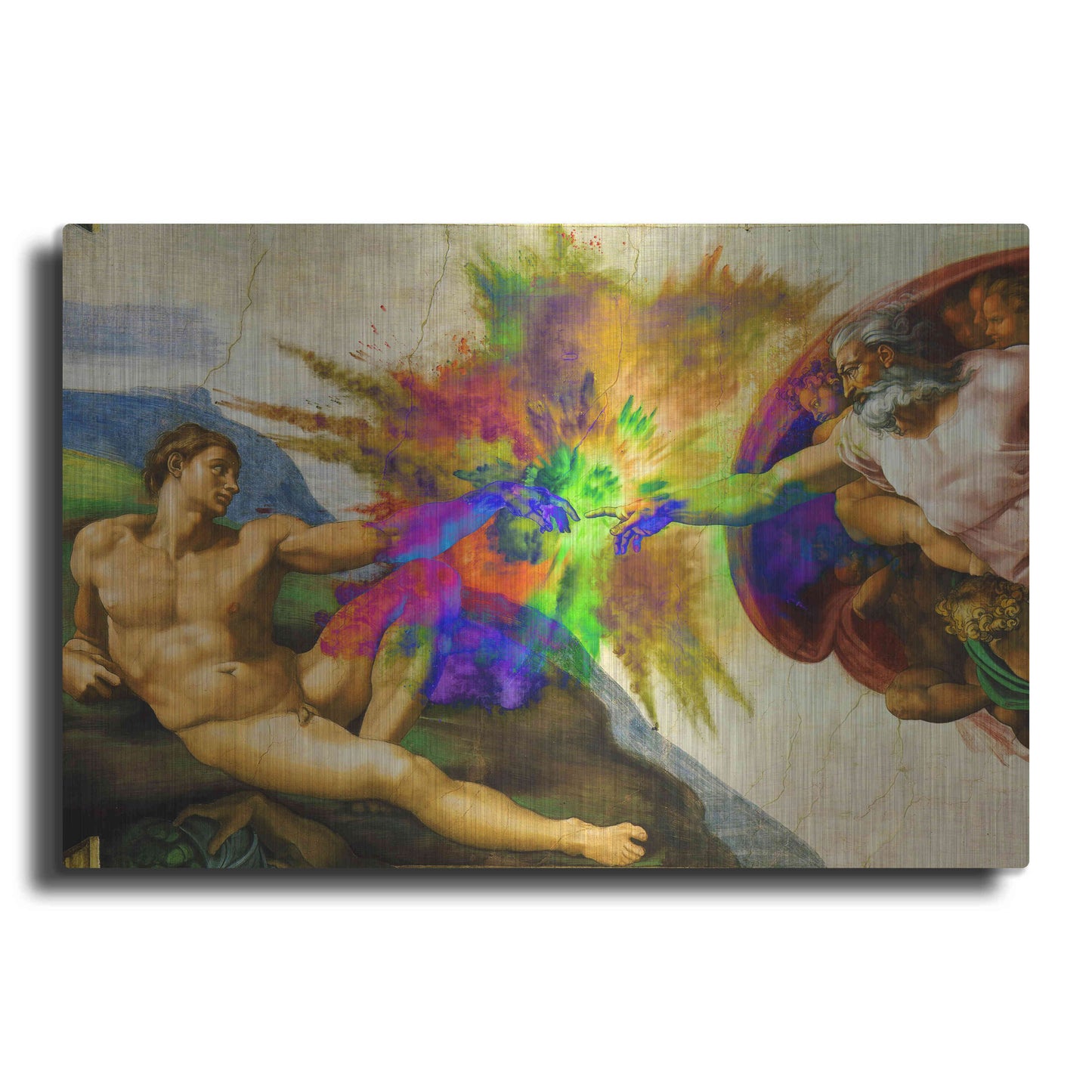 Luxe Metal Art 'Michelangelo - Creation of Adam Colorful I' by Epic Art Portfolio, Metal Wall Art