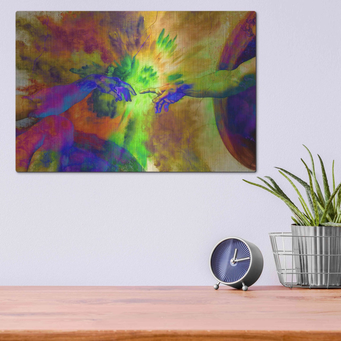 Luxe Metal Art 'Michelangelo - Creation of Adam Colorful II' by Epic Art Portfolio, Metal Wall Art,16x12
