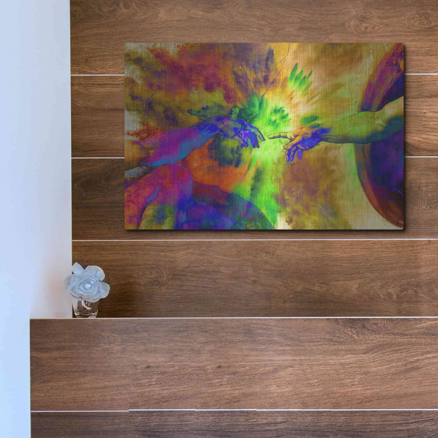 Luxe Metal Art 'Michelangelo - Creation of Adam Colorful II' by Epic Art Portfolio, Metal Wall Art,16x12