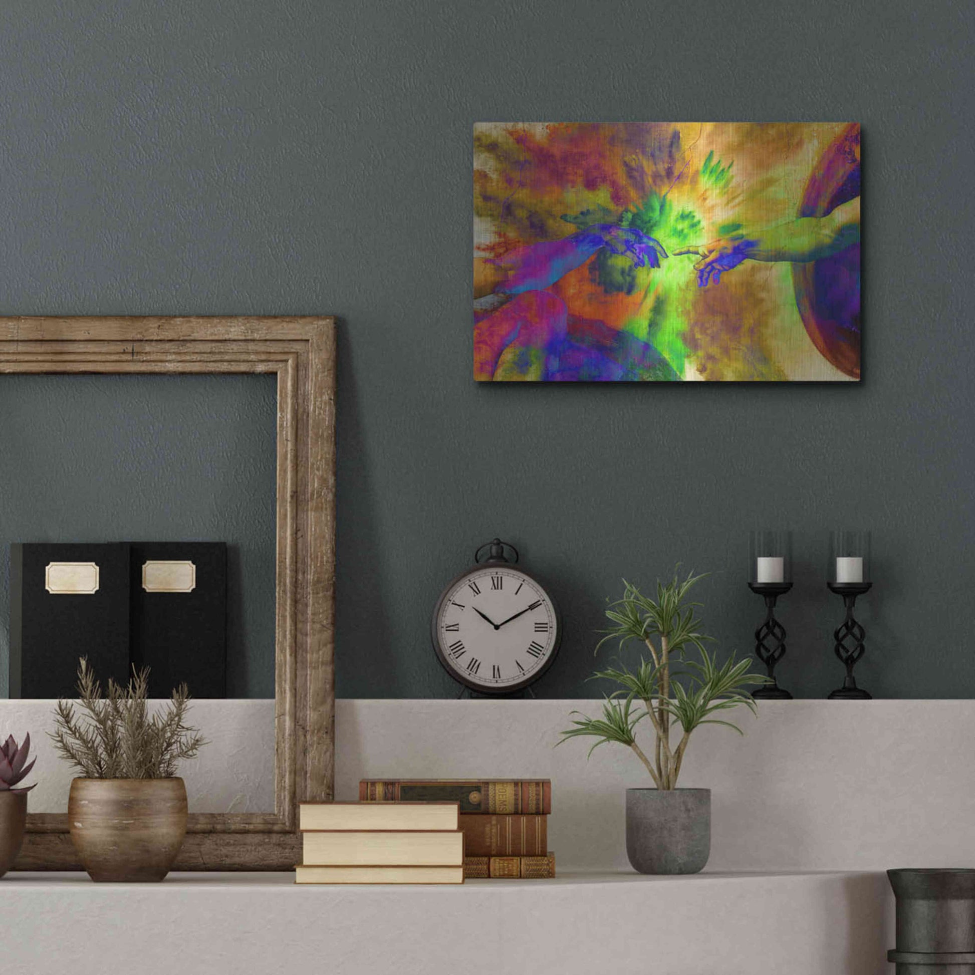 Luxe Metal Art 'Michelangelo - Creation of Adam Colorful II' by Epic Art Portfolio, Metal Wall Art,16x12