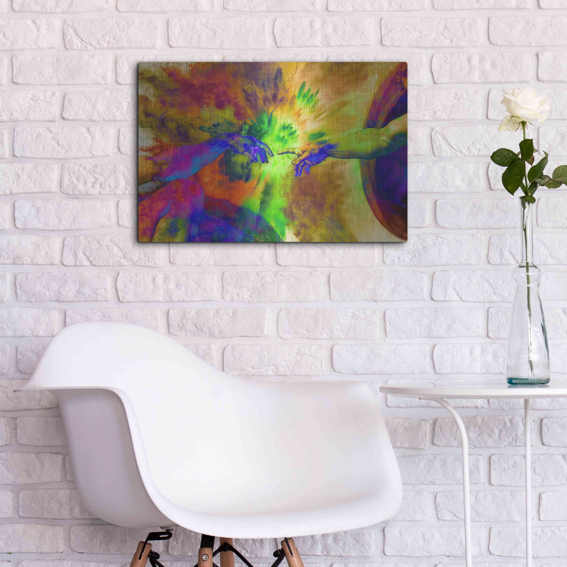 Luxe Metal Art 'Michelangelo - Creation of Adam Colorful II' by Epic Art Portfolio, Metal Wall Art,24x16