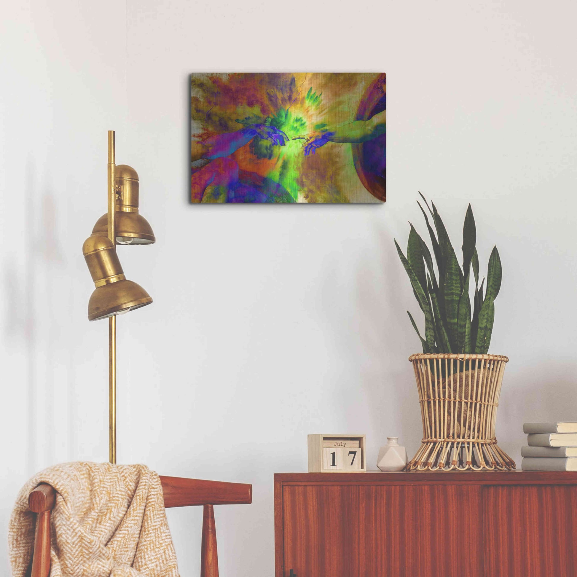 Luxe Metal Art 'Michelangelo - Creation of Adam Colorful II' by Epic Art Portfolio, Metal Wall Art,24x16