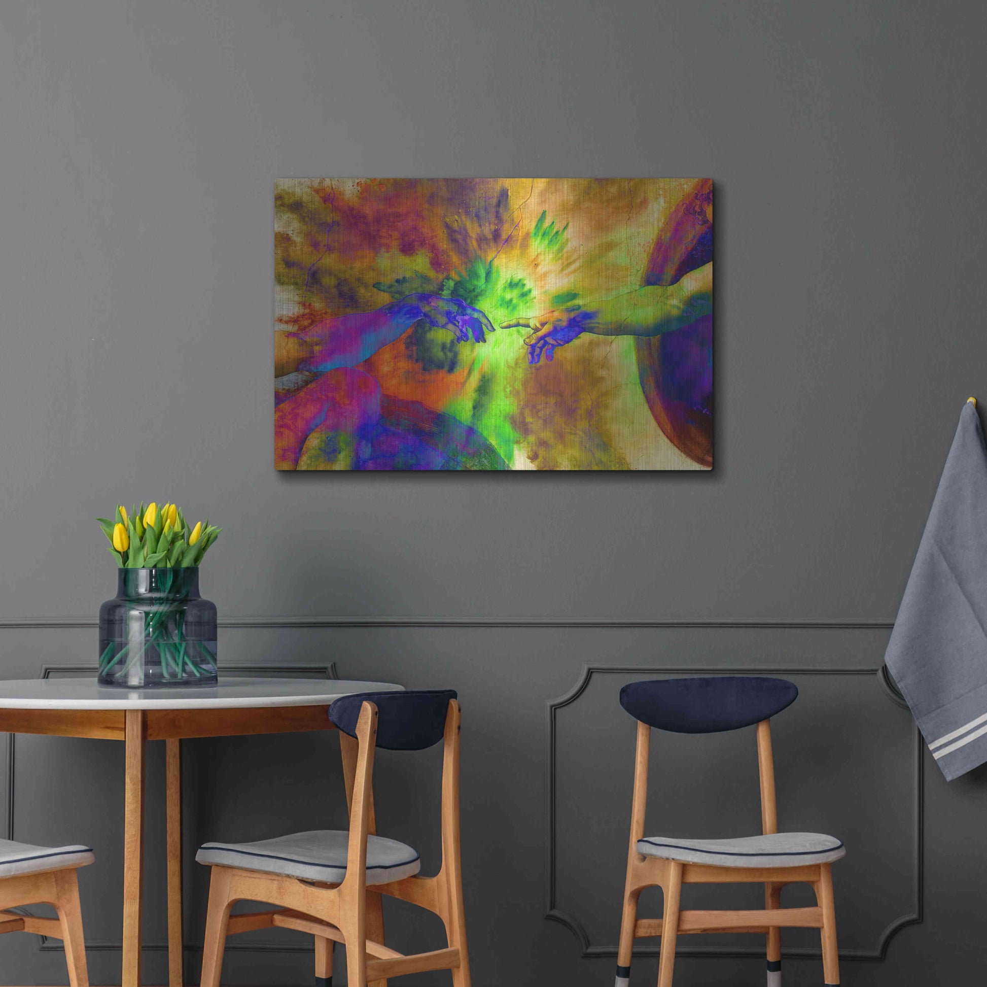 Luxe Metal Art 'Michelangelo - Creation of Adam Colorful II' by Epic Art Portfolio, Metal Wall Art,36x24