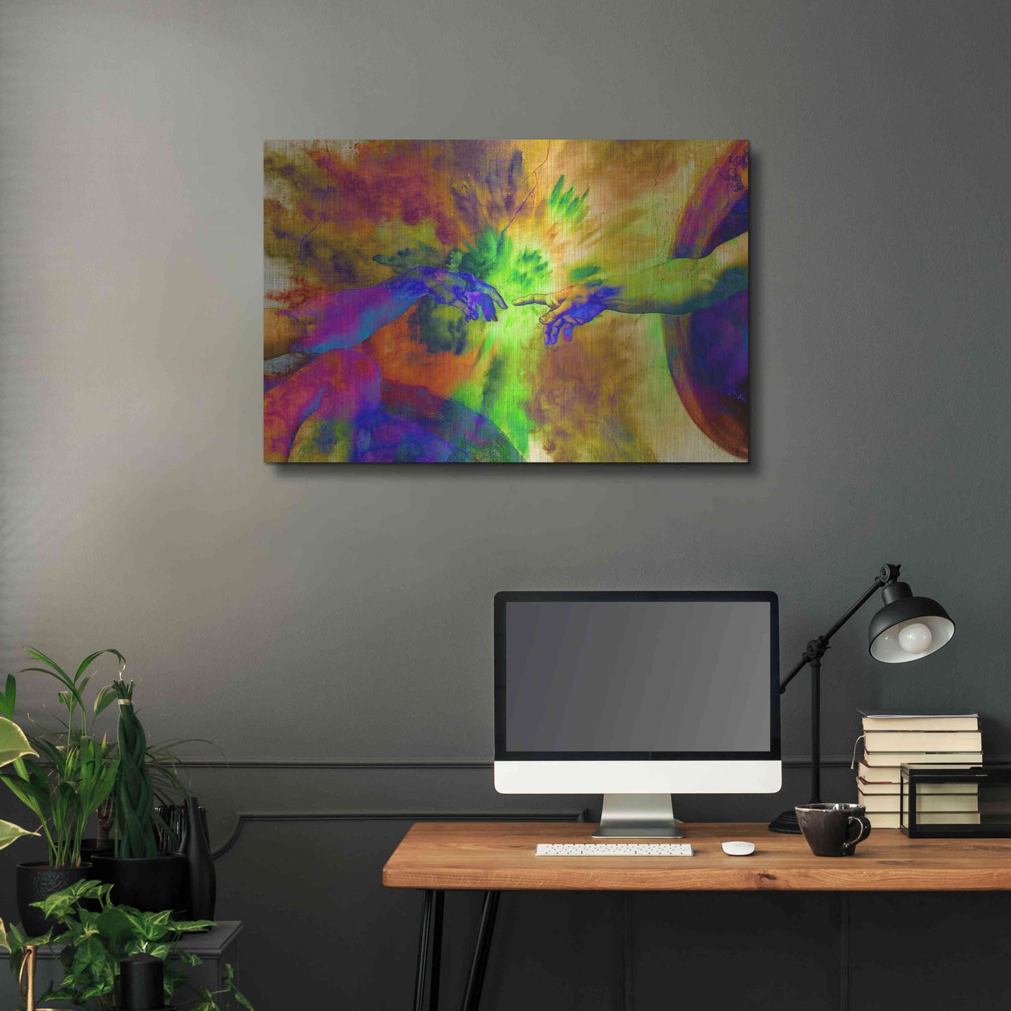 Luxe Metal Art 'Michelangelo - Creation of Adam Colorful II' by Epic Art Portfolio, Metal Wall Art,36x24
