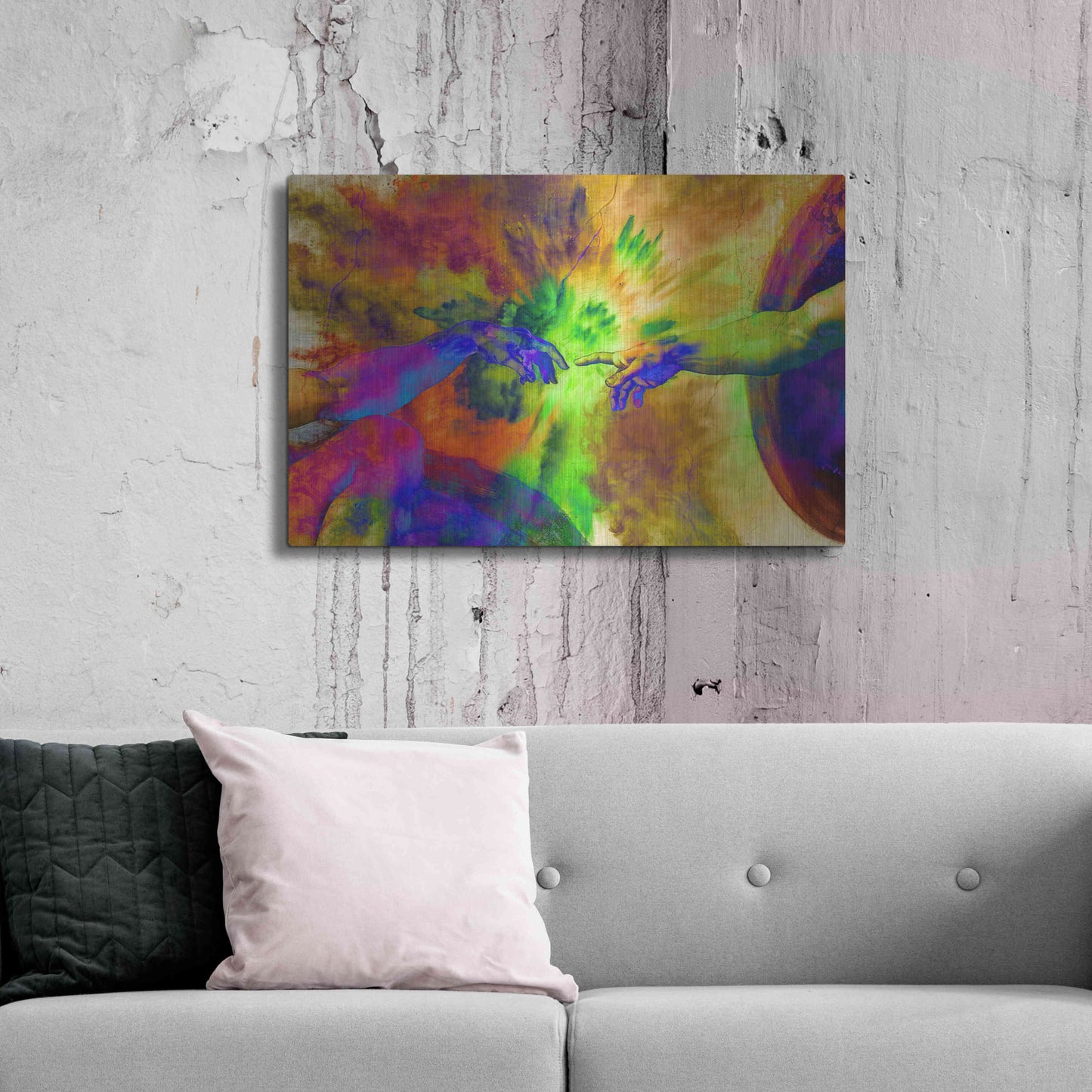 Luxe Metal Art 'Michelangelo - Creation of Adam Colorful II' by Epic Art Portfolio, Metal Wall Art,36x24