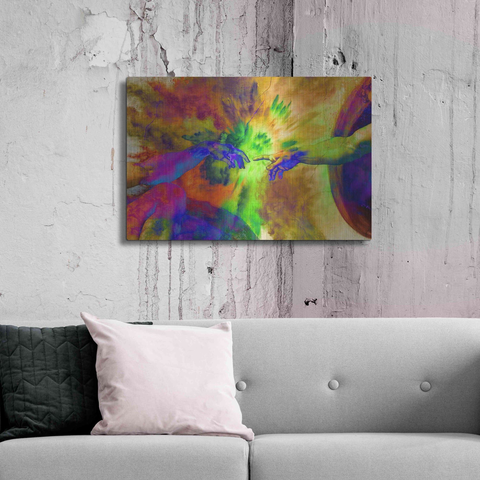 Luxe Metal Art 'Michelangelo - Creation of Adam Colorful II' by Epic Art Portfolio, Metal Wall Art,36x24