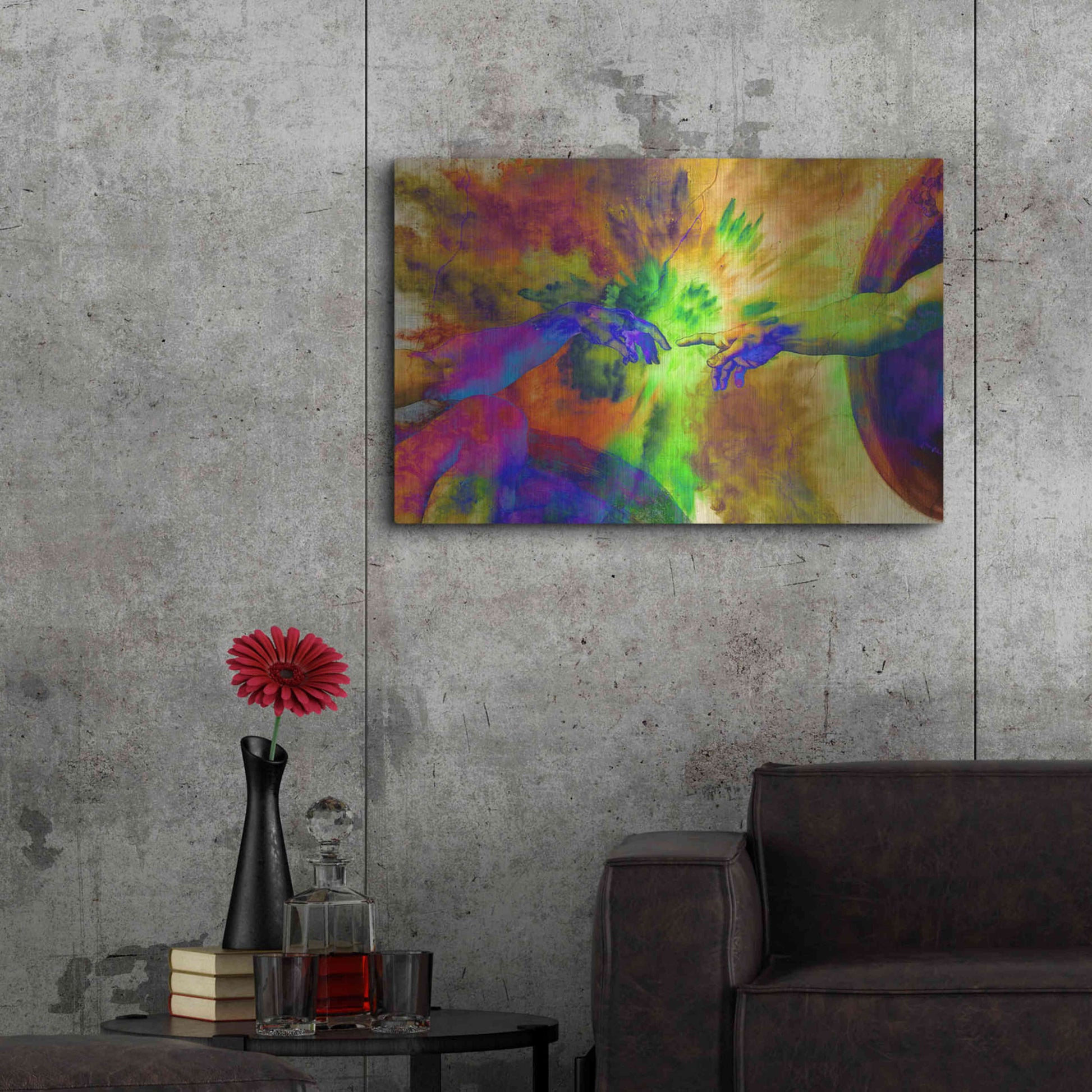 Luxe Metal Art 'Michelangelo - Creation of Adam Colorful II' by Epic Art Portfolio, Metal Wall Art,36x24