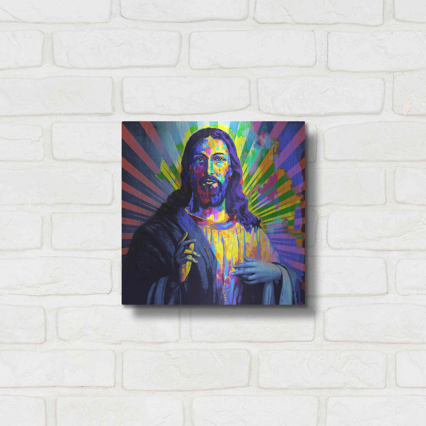 Luxe Metal Art 'Colorful Christ I' by Epic Art Portfolio, Metal Wall Art,12x12