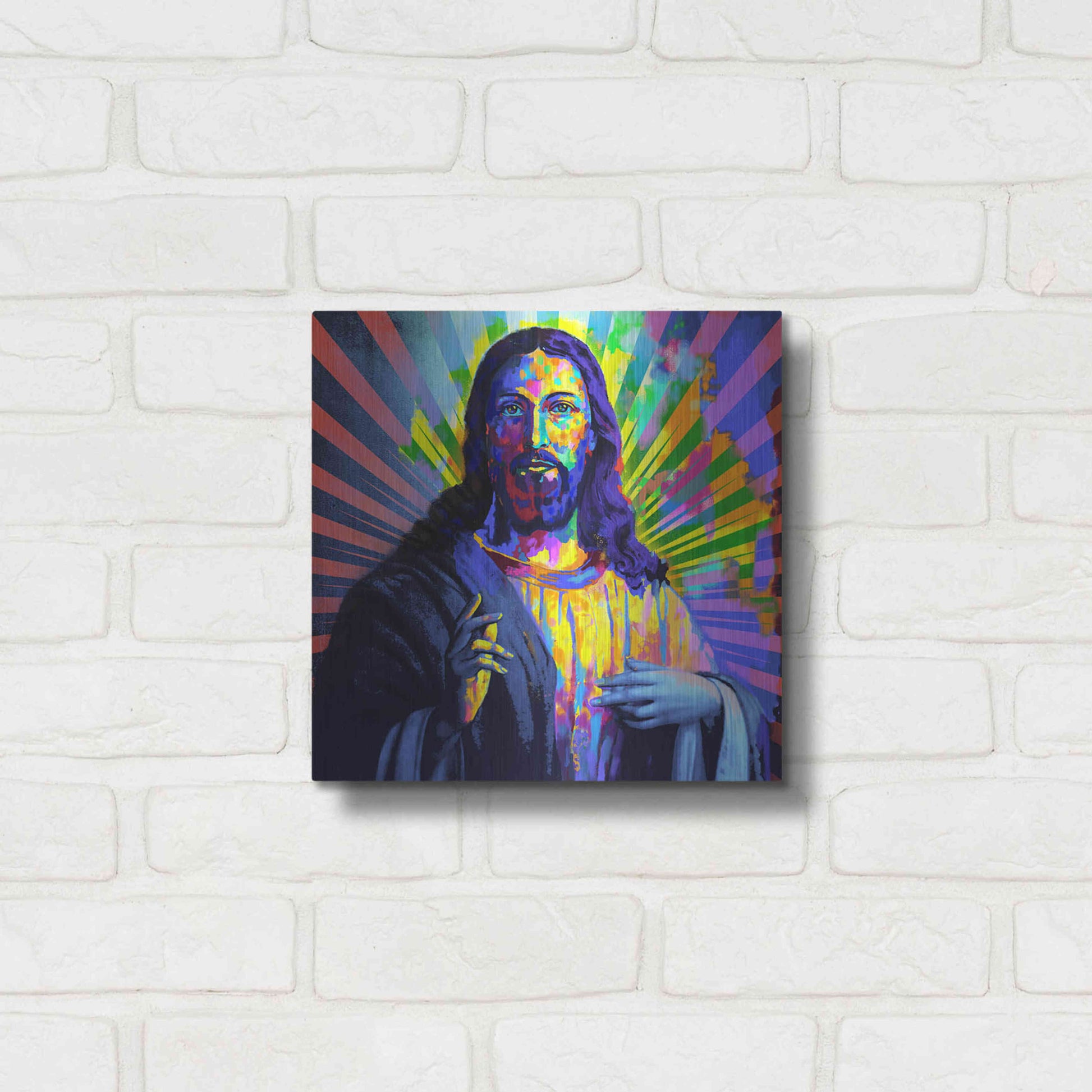Luxe Metal Art 'Colorful Christ I' by Epic Art Portfolio, Metal Wall Art,12x12