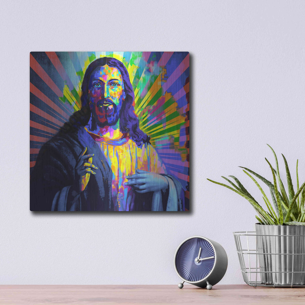 Luxe Metal Art 'Colorful Christ I' by Epic Art Portfolio, Metal Wall Art,12x12