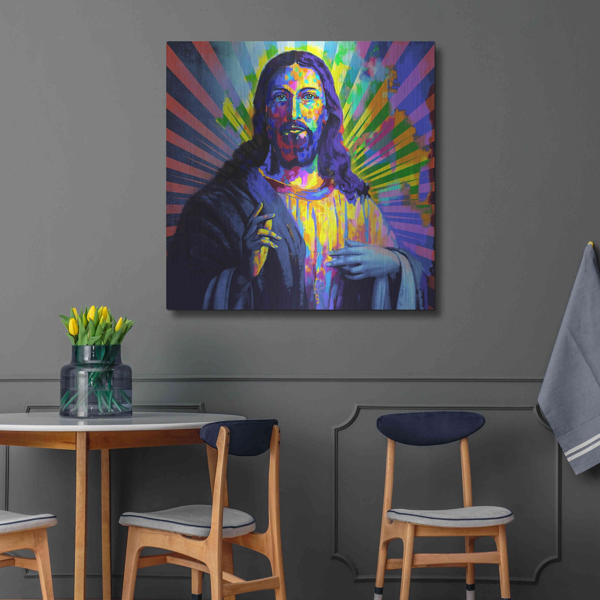 Luxe Metal Art 'Colorful Christ I' by Epic Art Portfolio, Metal Wall Art,36x36