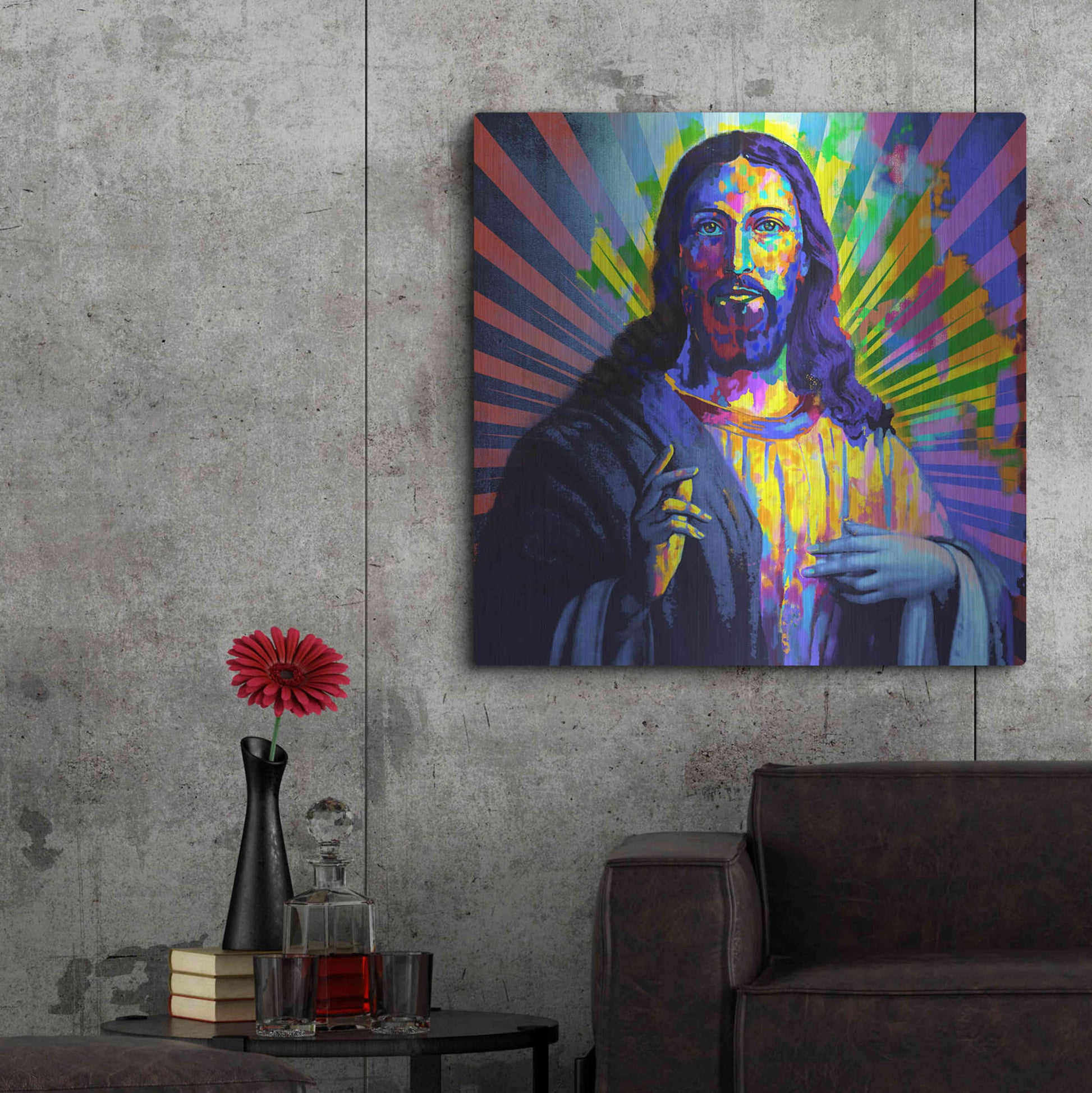 Luxe Metal Art 'Colorful Christ I' by Epic Art Portfolio, Metal Wall Art,36x36