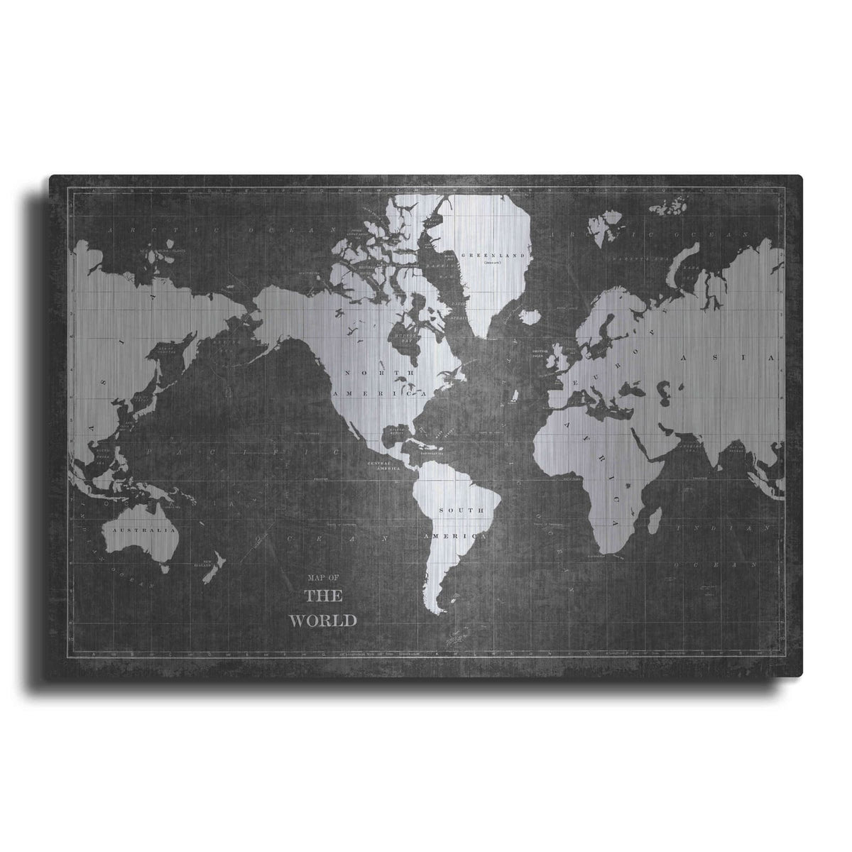 'Blueprint World Map Gray' by Sue Schlabach – Metal Wall Art