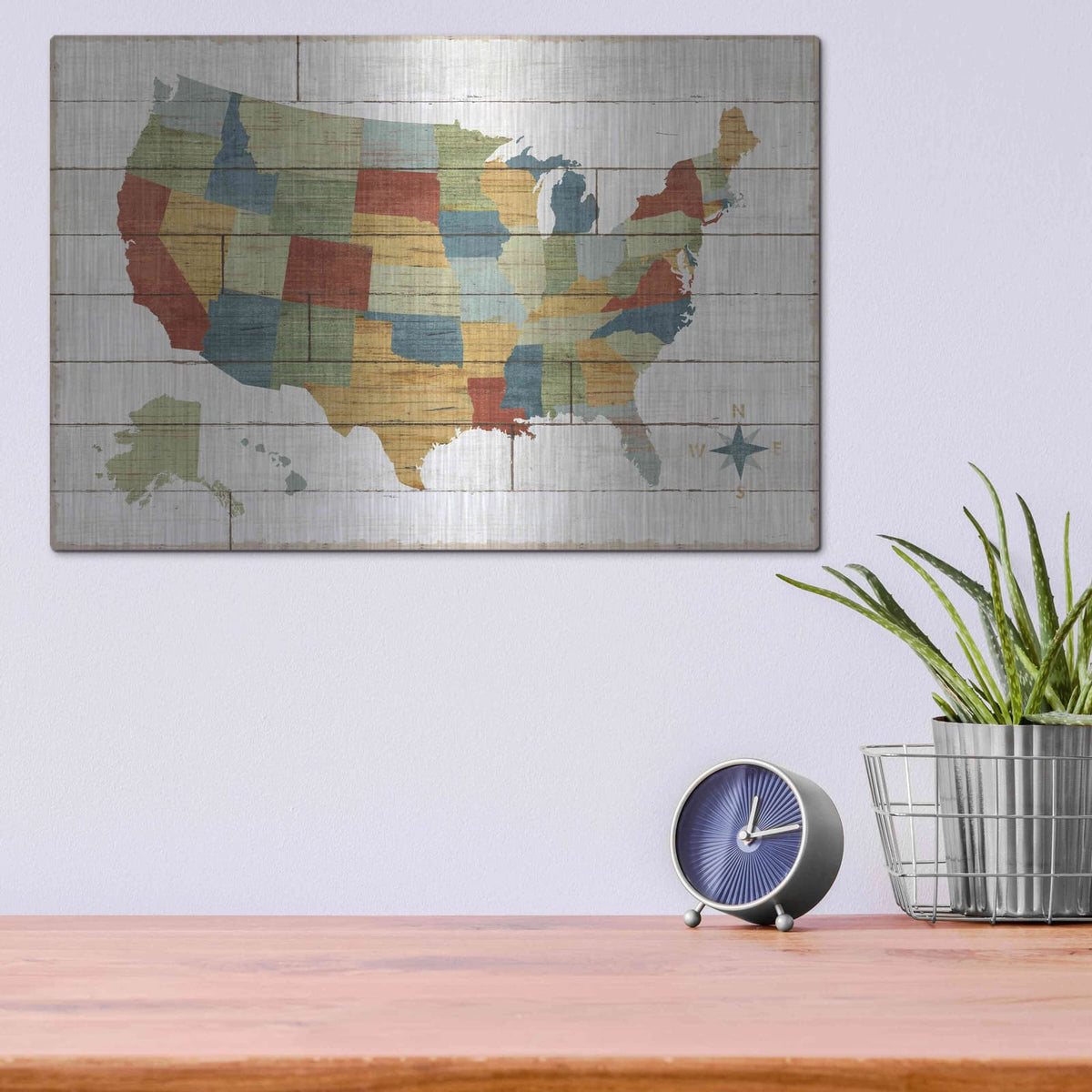 'Barnboard Map no Words' by Sue Schlabach – Metal Wall Art, 16x12 room view