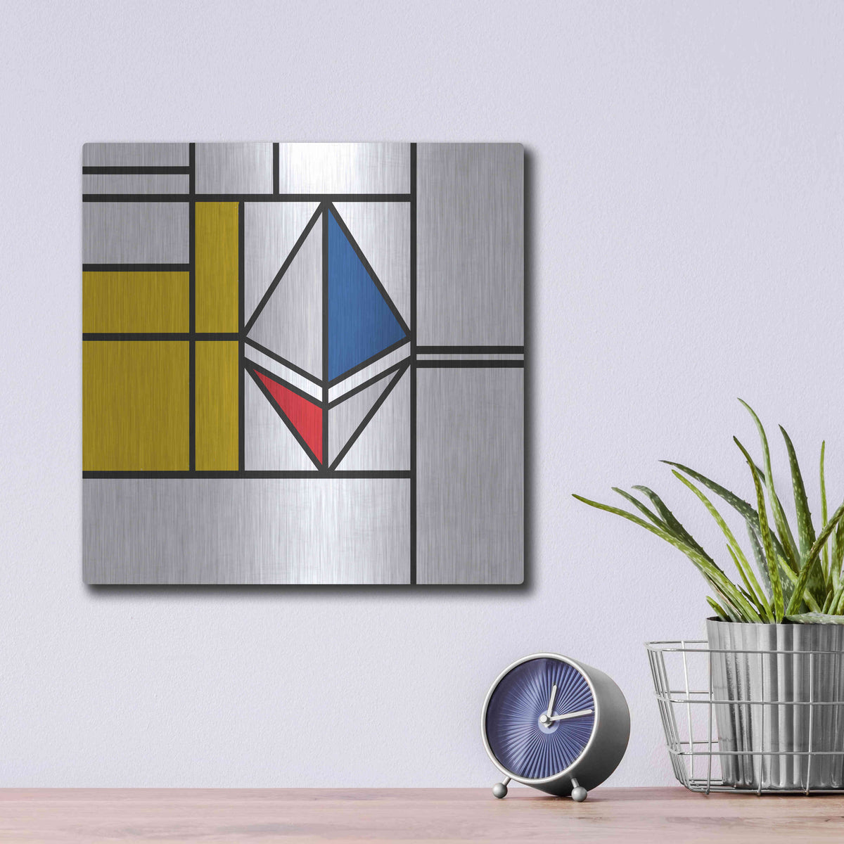 Luxe Metal Art  'Mondrian 3937 Ethereum Crypto Art-01' by Epic Portfolio, Metal Wall Art,12x12