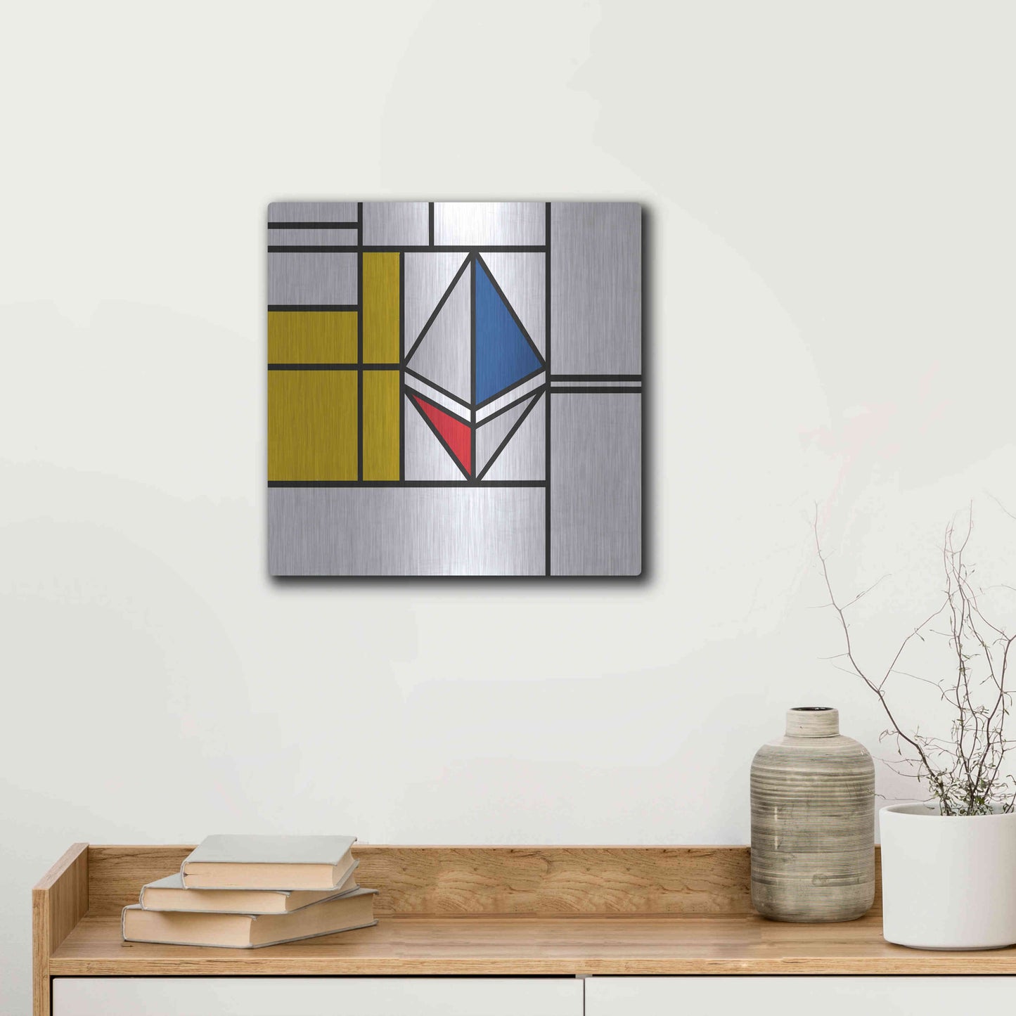 Luxe Metal Art  'Mondrian 3937 Ethereum Crypto Art-01' by Epic Portfolio, Metal Wall Art,12x12