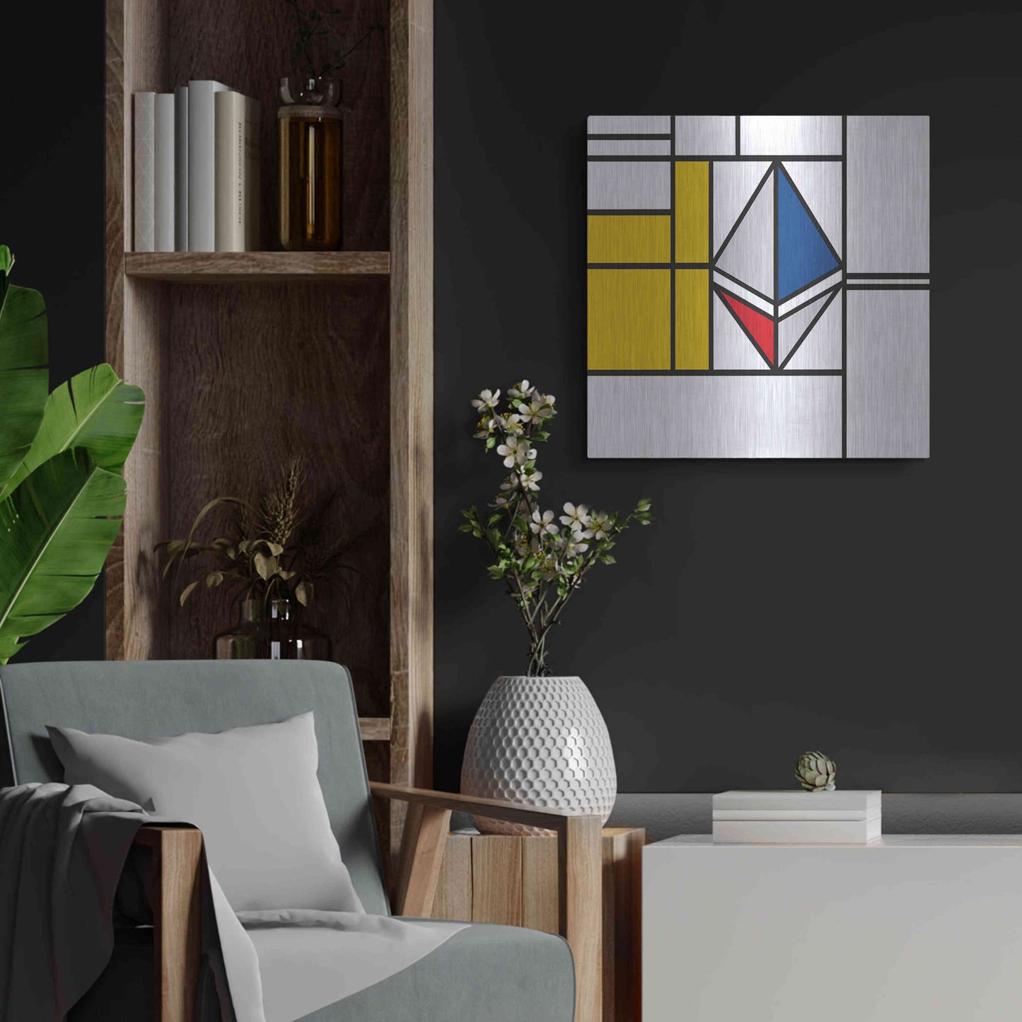Luxe Metal Art  'Mondrian 3937 Ethereum Crypto Art-01' by Epic Portfolio, Metal Wall Art,24x24
