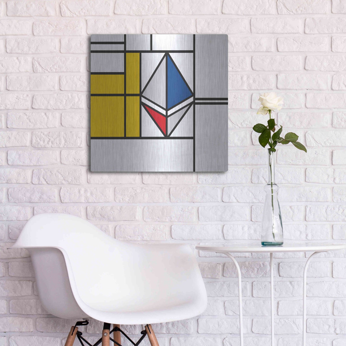 Luxe Metal Art  'Mondrian 3937 Ethereum Crypto Art-01' by Epic Portfolio, Metal Wall Art,24x24