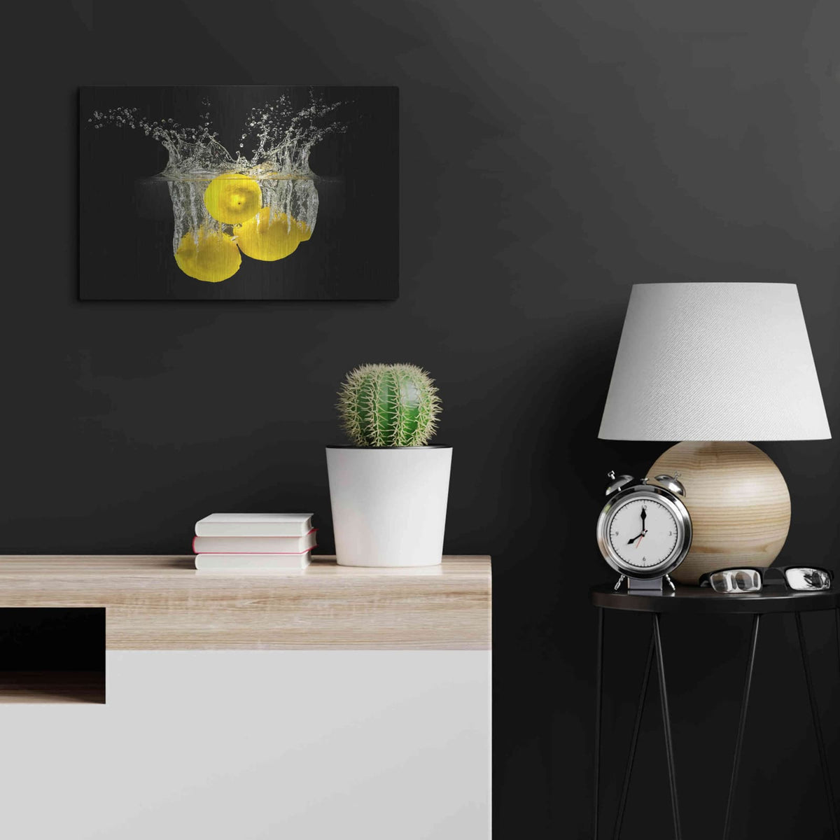 'Lemon Splash' by Luxe Metal Portfolio – Metal Wall Art, 24x16 room view