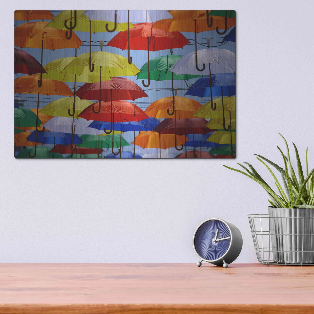'Raining Umbrellas' by Luxe Metal Portfolio – Metal Wall Art, 16x12 room view