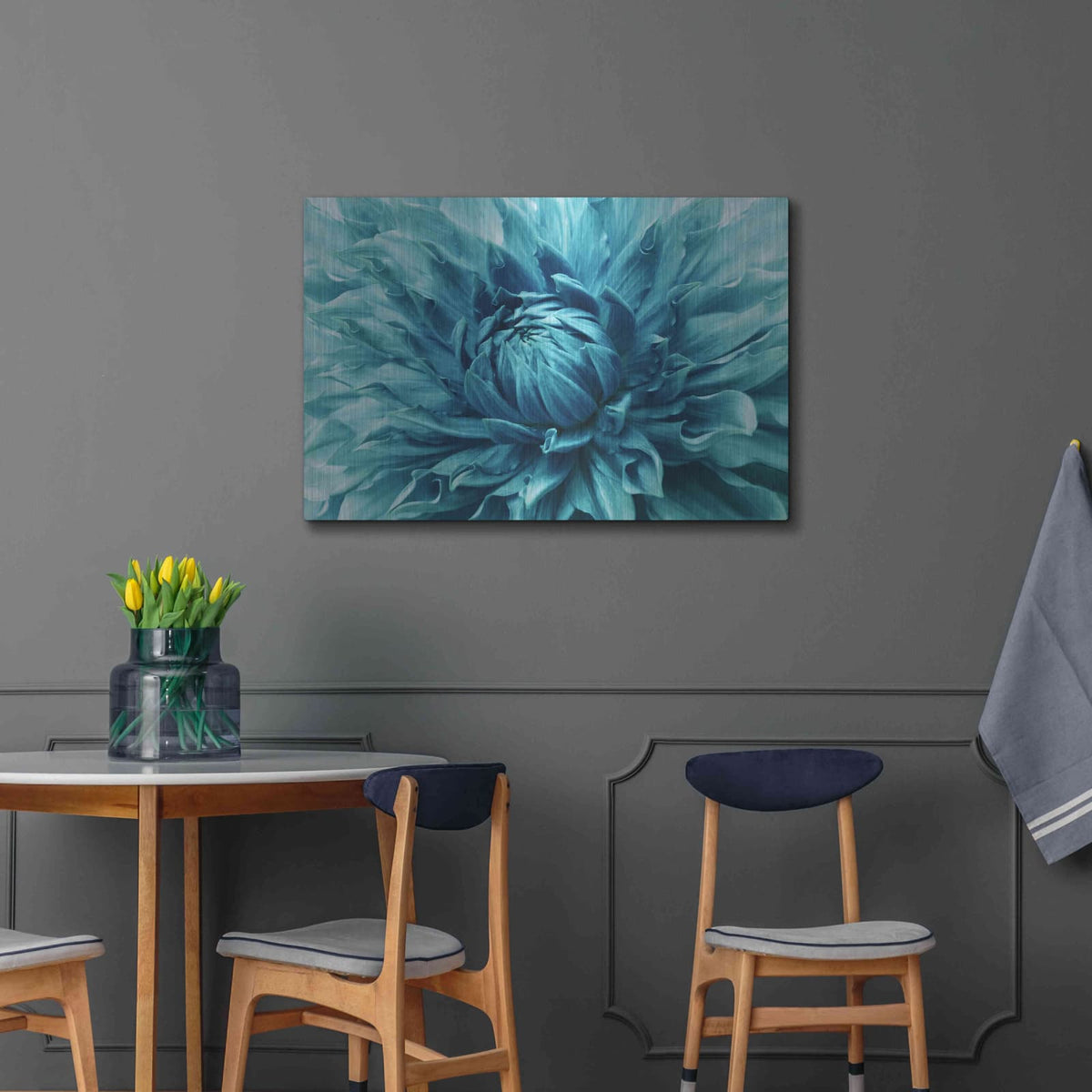 'Turquoise Dahlia' by Luxe Metal Portfolio – Metal Wall Art, 36x24 room view