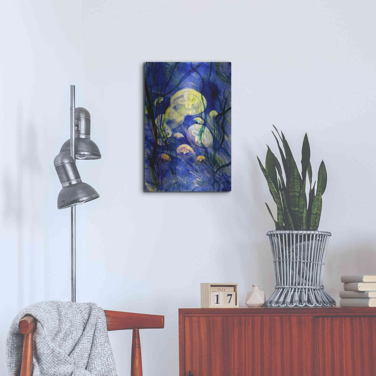 'Swimming With The Jellies' by Rita Shimelfarb – Metal Wall Art, 16x24 room view