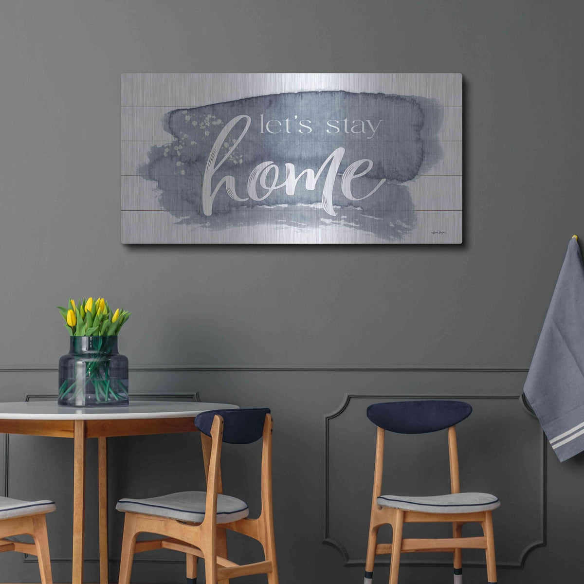 'Let's Stay Home 2' by Susie Boyer – Metal Wall Art, 48x24 room view