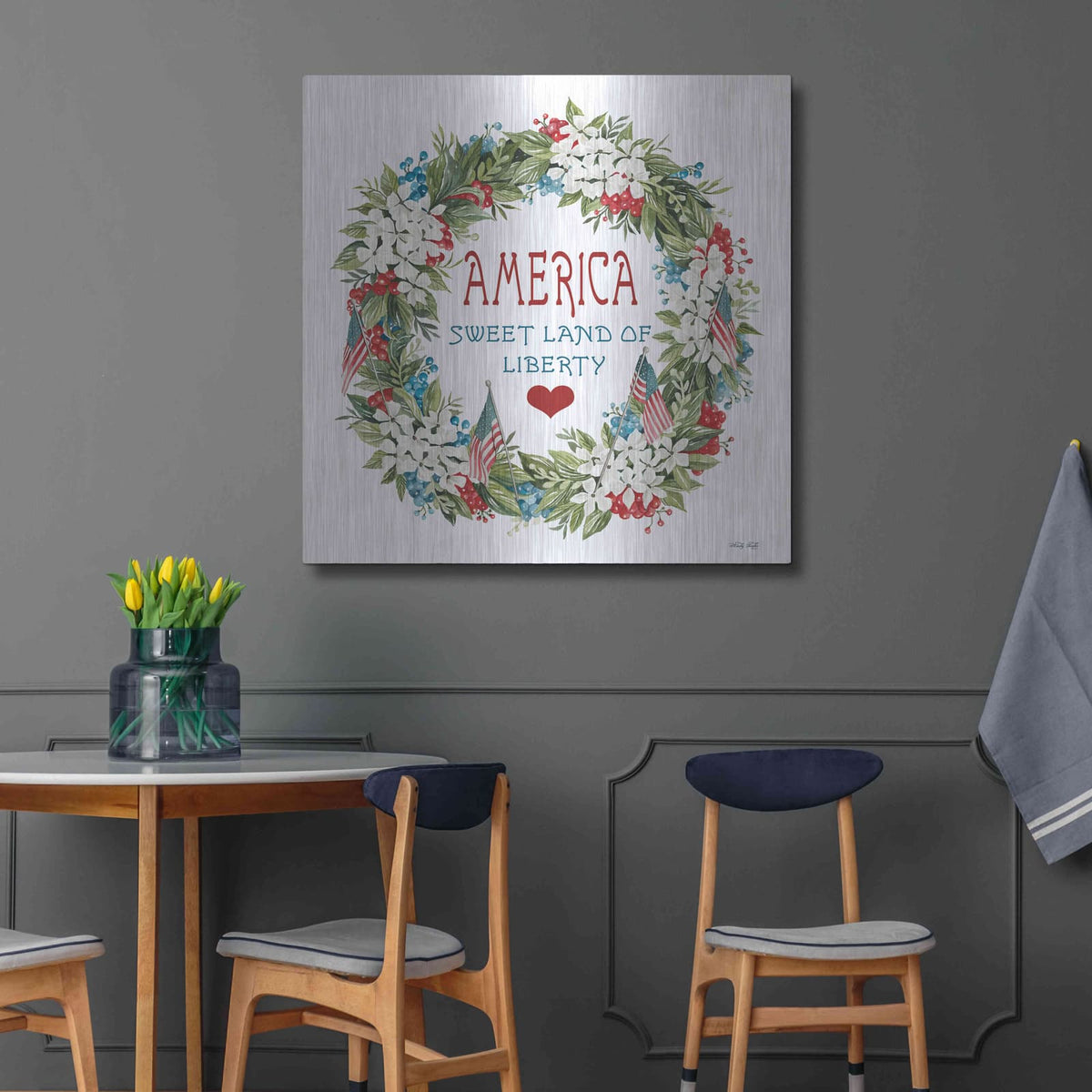 'America Wreath' by Cindy Jacobs – Metal Wall Art, 36x36 room view
