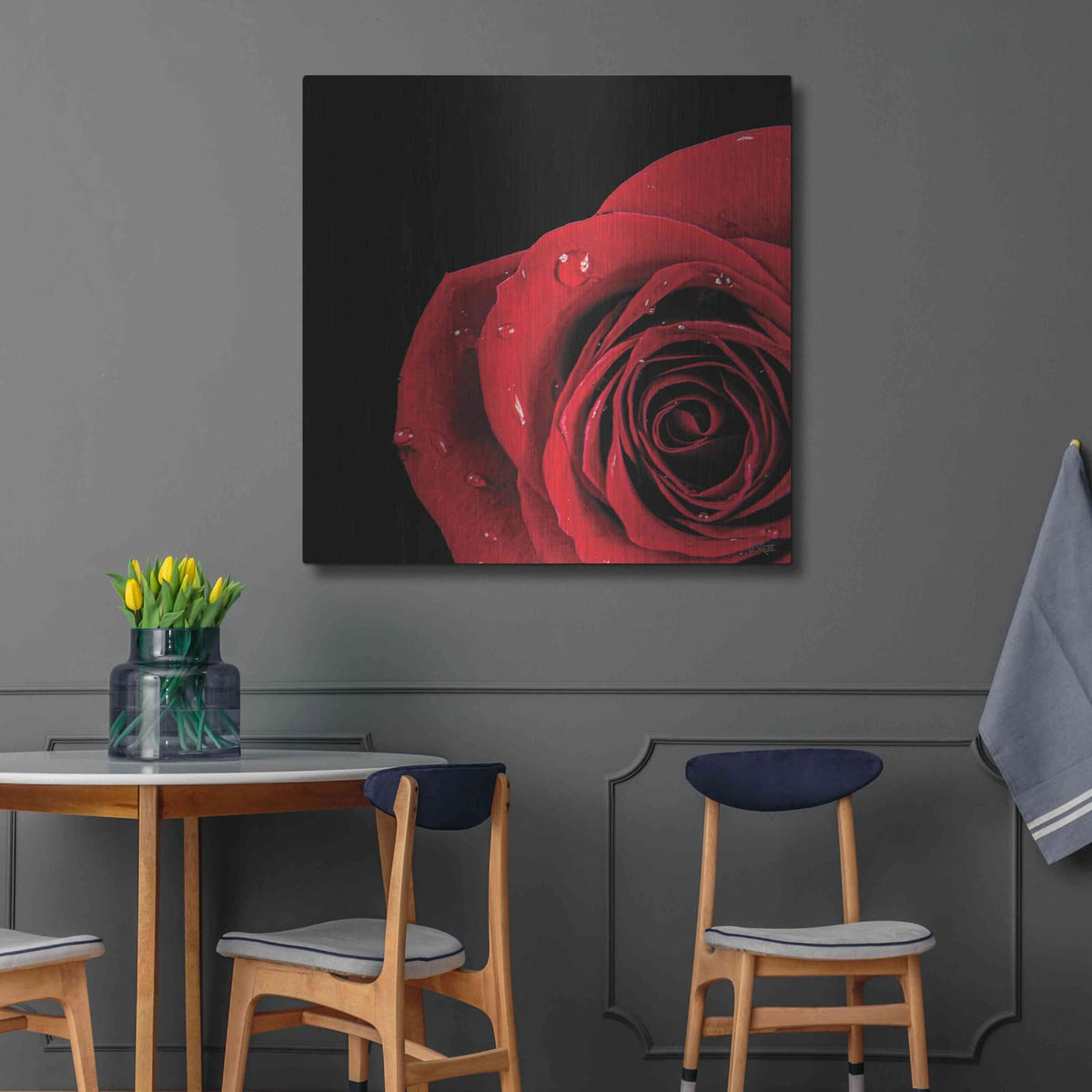 'Pop of Red Rose' by Donnie Quillen – Metal Wall Art, 36x36 room view
