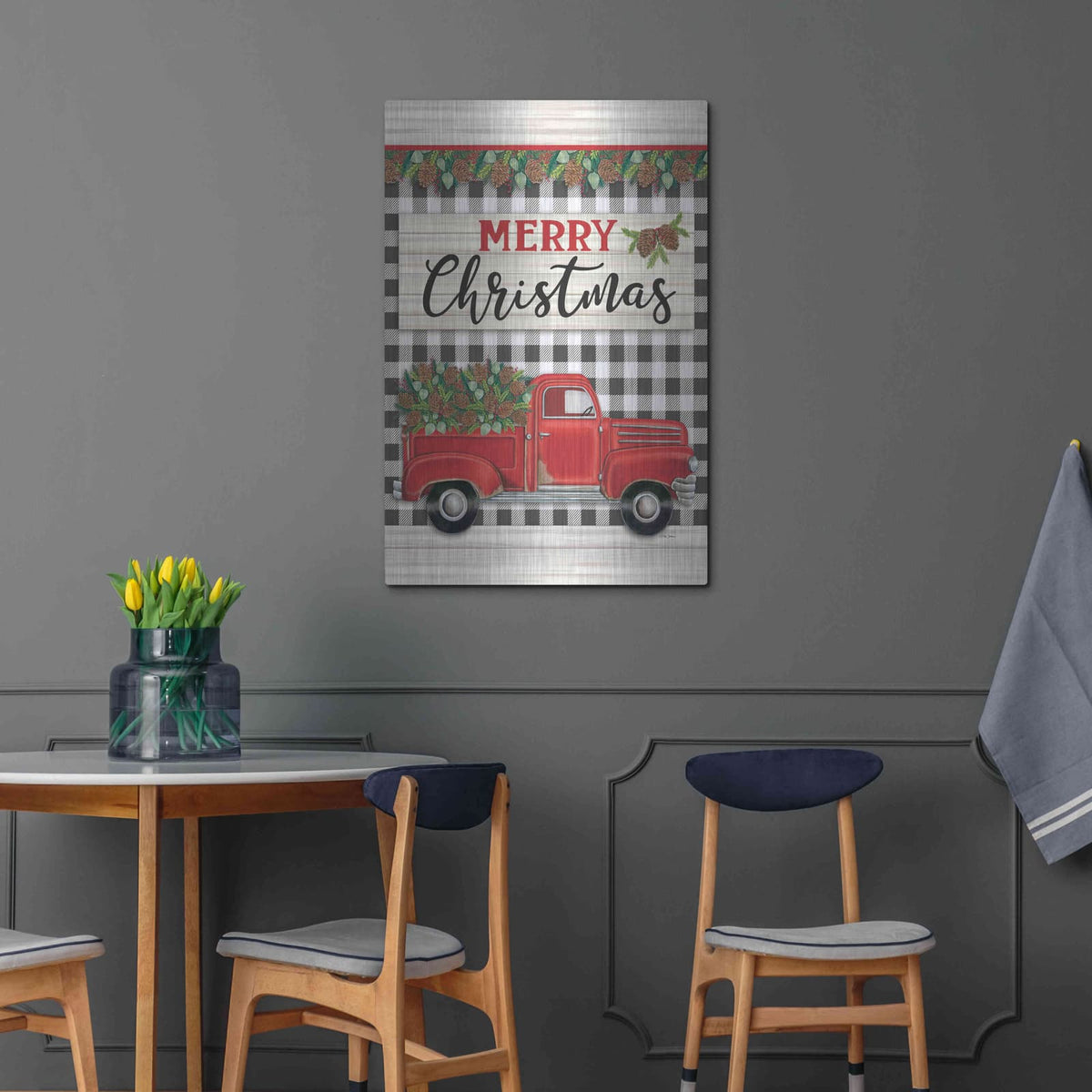 'Merry Christmas Red Truck' by Deb Strain – Metal Wall Art, 24x36 room view