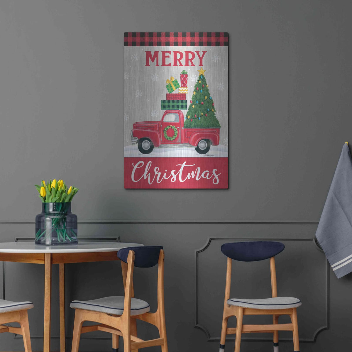 'Christmas Tree Truck' by Deb Strain – Metal Wall Art, 24x36 room view