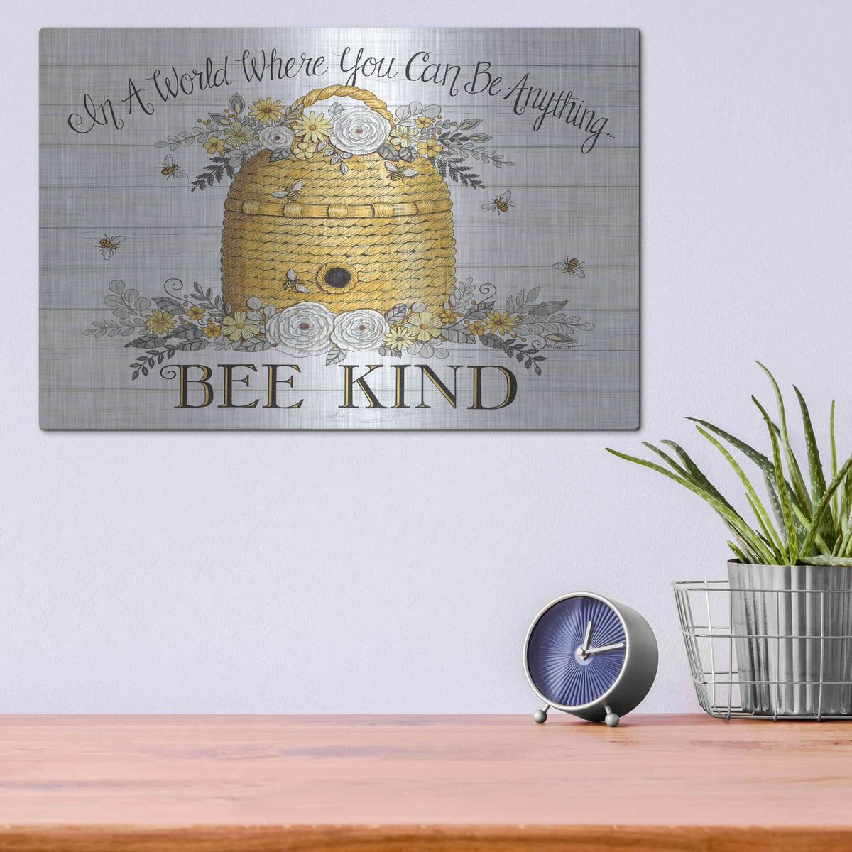 'Bee Kind Bee Hive' by Deb Strain – Metal Wall Art, 16x12 room view