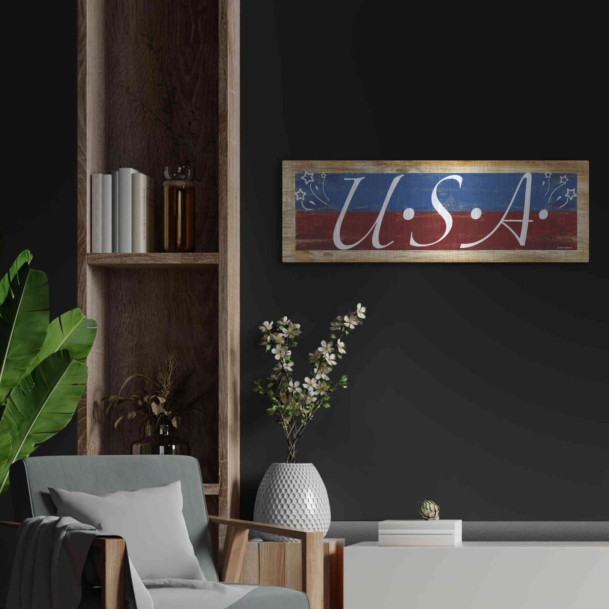 'USA' by Ed Wargo – Metal Wall Art, 36x12 room view