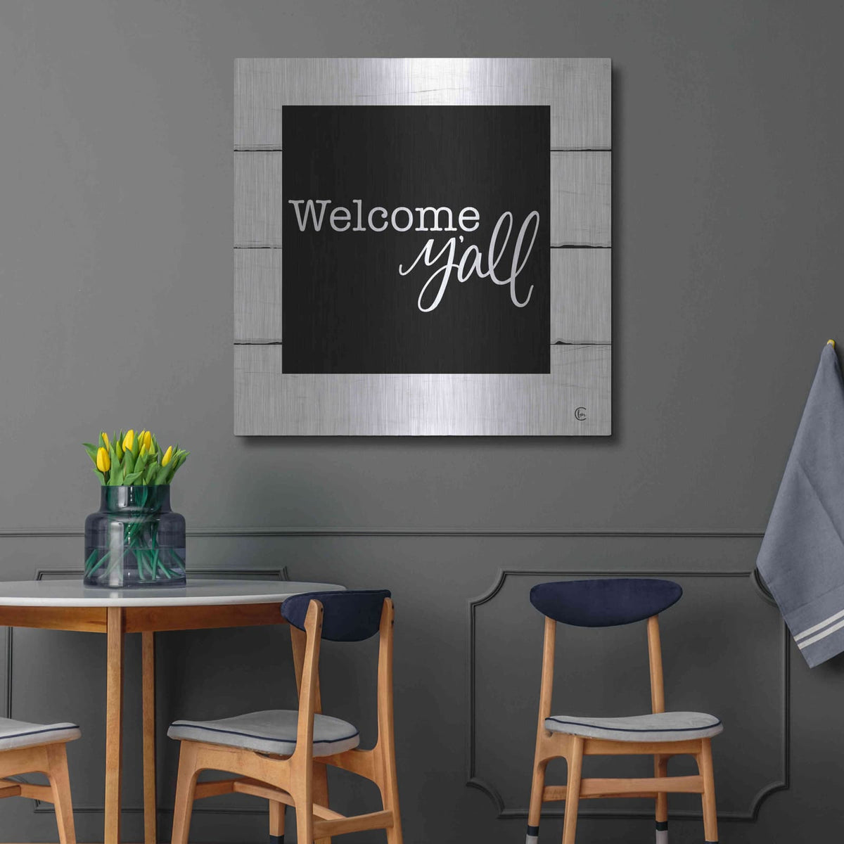 'Welcome Y'all' by Fearfully Made – Metal Wall Art, 36x36 room view