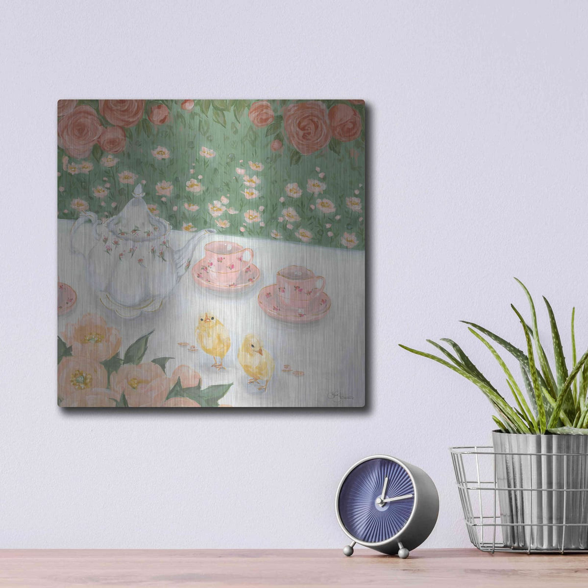 'Tea Party' by Hollihocks Art – Metal Wall Art, 12x12 room view