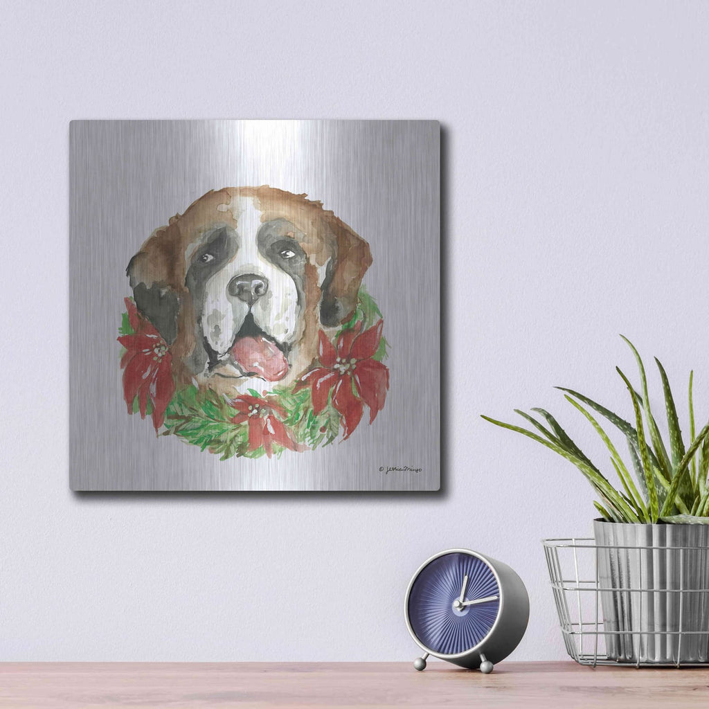 'Christmas Pup' by Jessica Mingo – Metal Wall Art, 12x12 room view