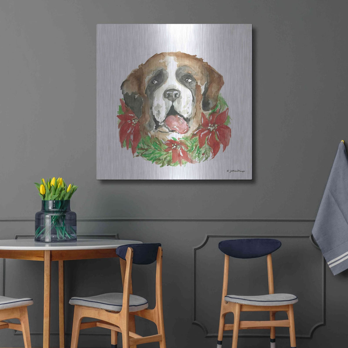'Christmas Pup' by Jessica Mingo – Metal Wall Art, 36x36 room view