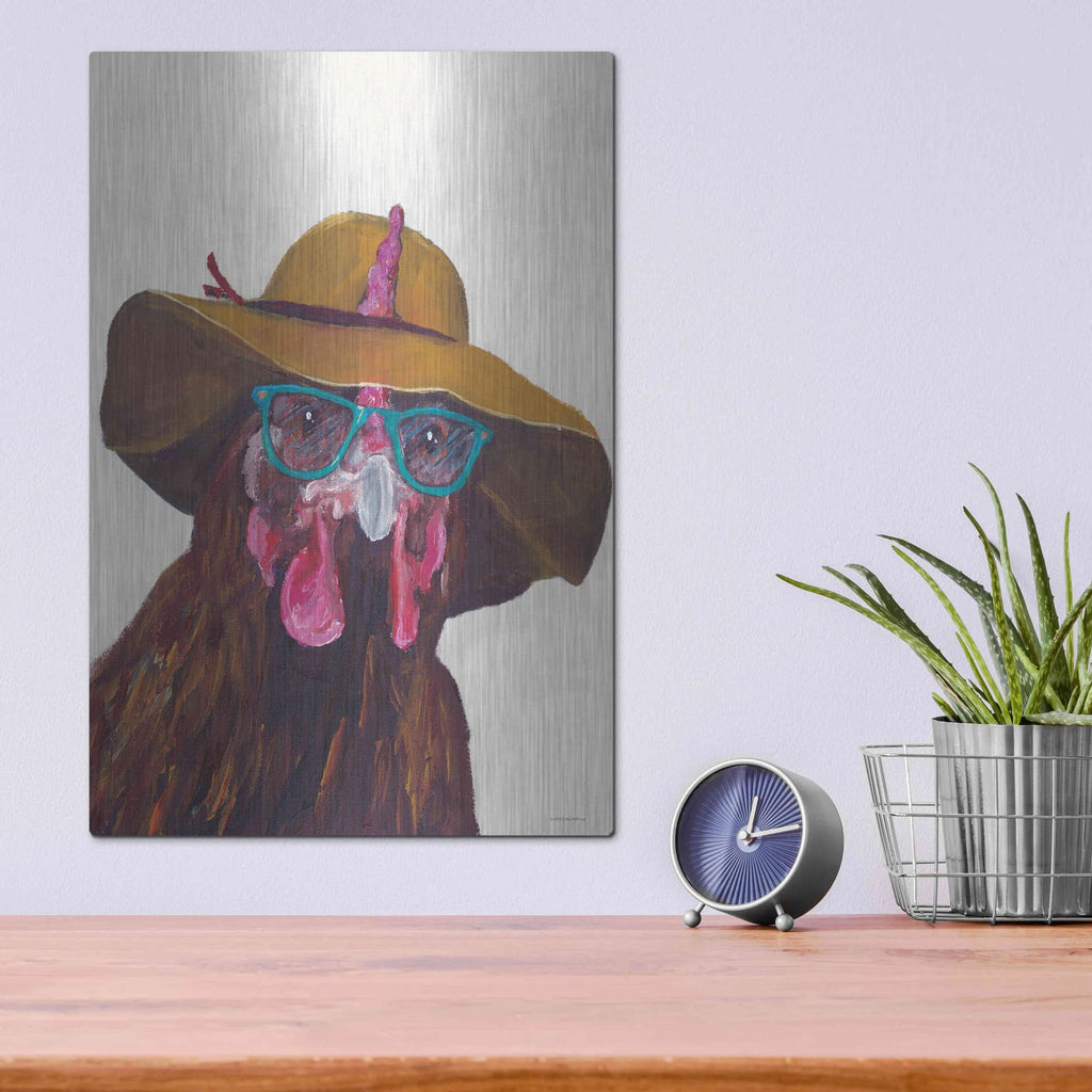 'Don't Be a Chicken Just Wear the Glasses' by Kamdon Kreations – Metal Wall Art, 12x16 room view
