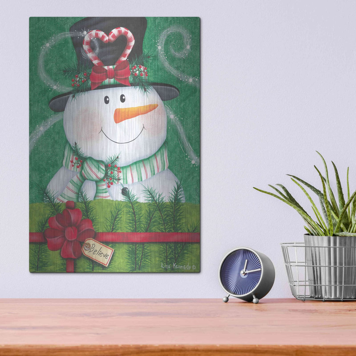 'Snowman Gift' by Lisa Kennedy – Metal Wall Art, 12x16 room view