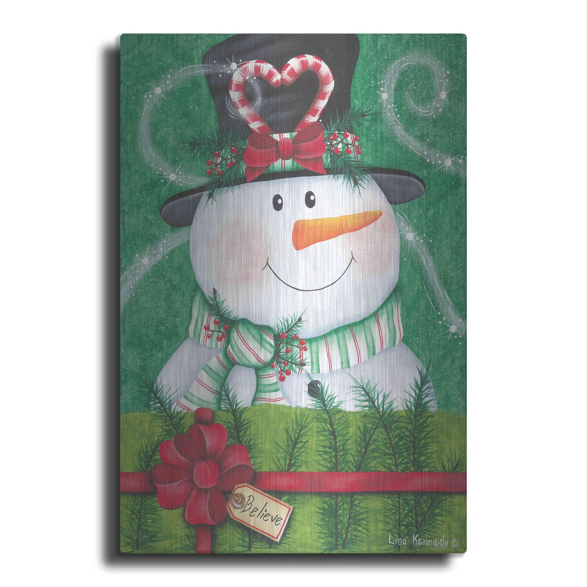 'Snowman Gift' by Lisa Kennedy – Metal Wall Art