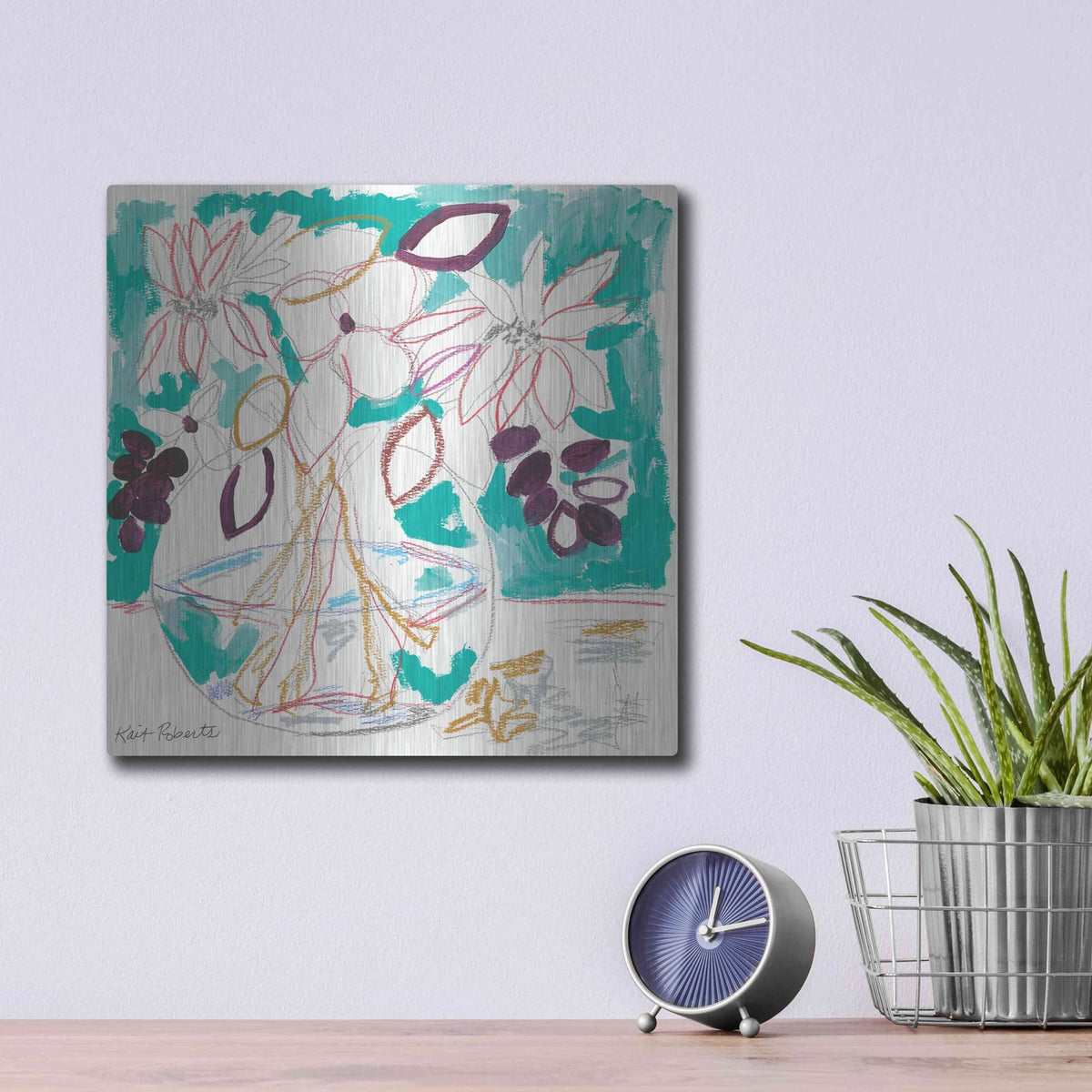 'Seafoam and Plum' by Kait Roberts – Metal Wall Art, 12x12 room view