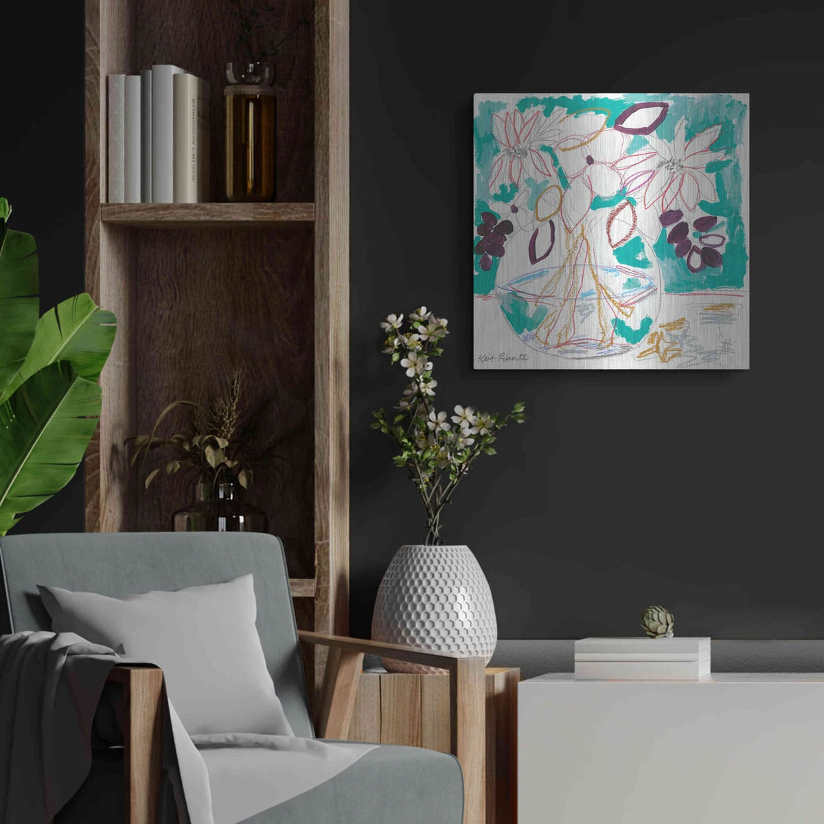 'Seafoam and Plum' by Kait Roberts – Metal Wall Art, 24x24 room view