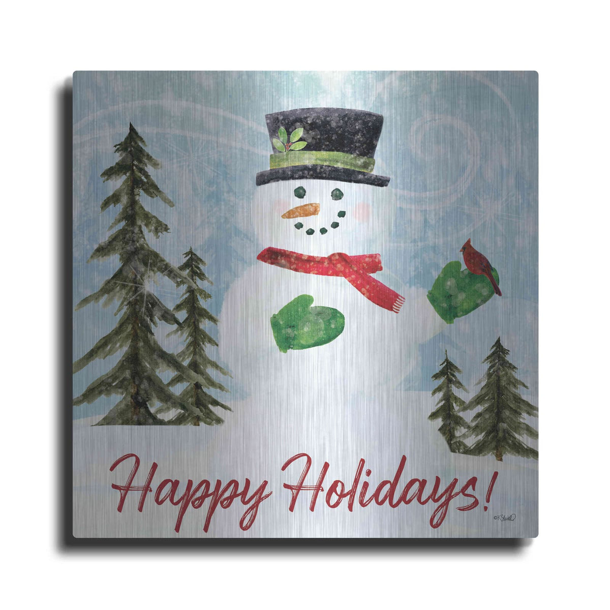 'Happy Holidays Snowman' by Kate Sherrill – Metal Wall Art