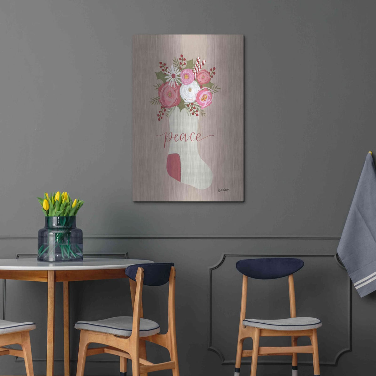 'Peace Christmas Stocking' by Lisa Larson – Metal Wall Art, 24x36 room view